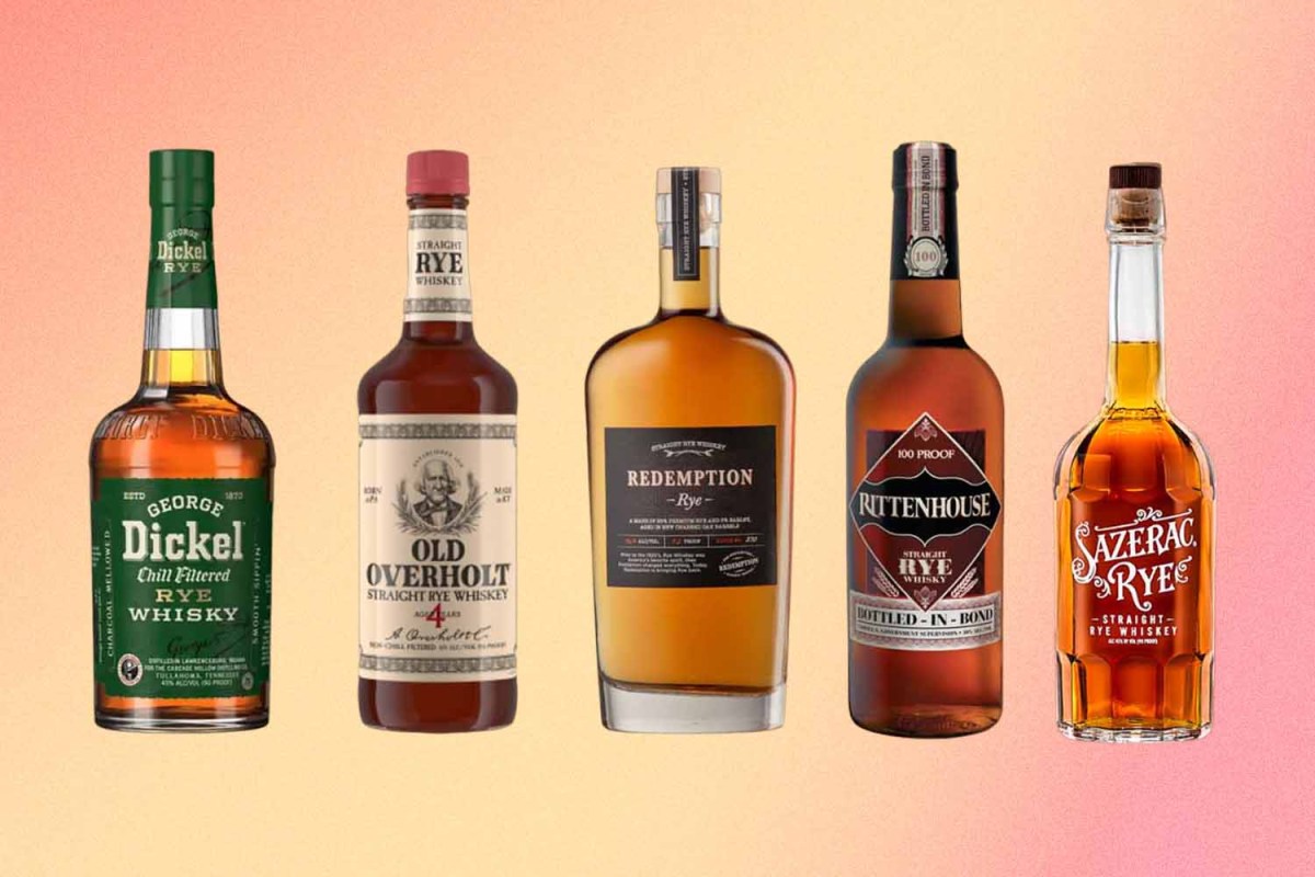 Five bottles of affordable rye whiskey