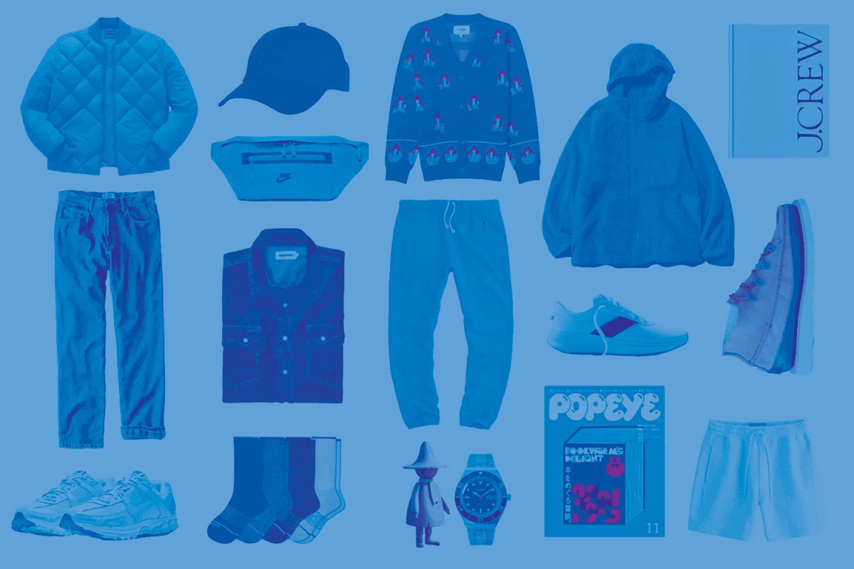 a collage of gifts for stylish men on a blue background