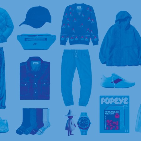 a collage of gifts for stylish men on a blue background