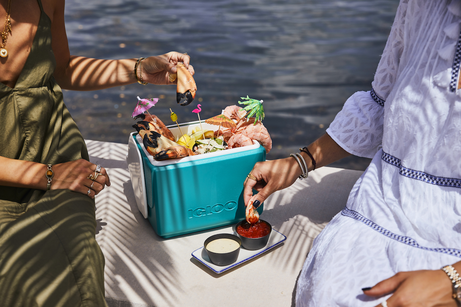 Stone crab in a cooler on a boat