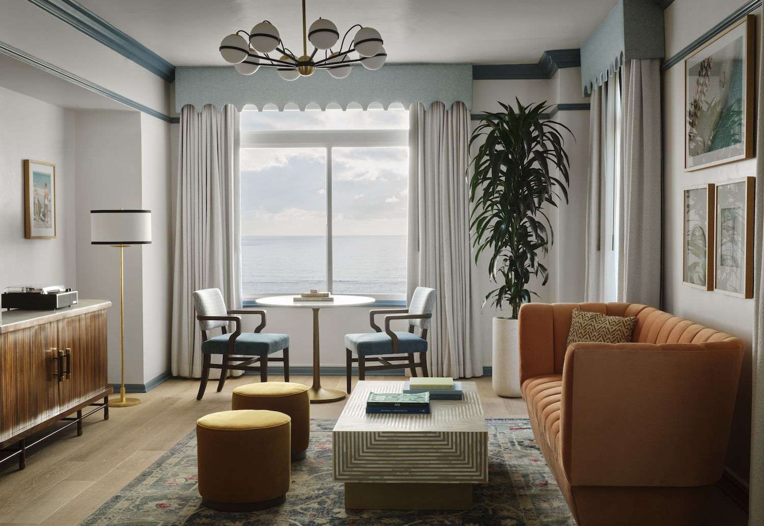 The Georgian's suite living room with Art Deco design details 