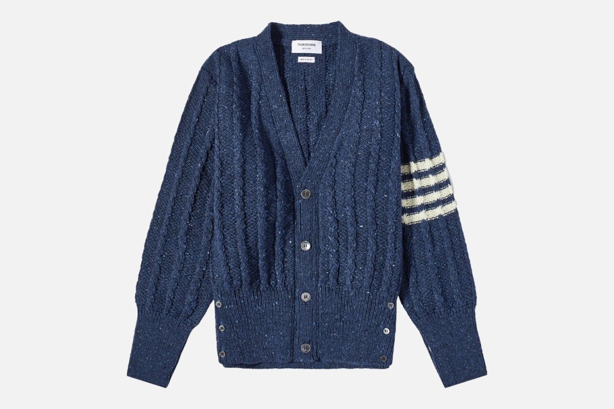 Thom Browne 4 Bar Donegal Cable Knit Cardigan