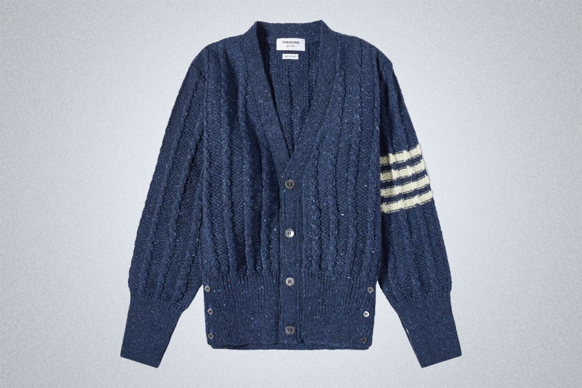Thom Browne 4 Bar Donegal Cable Knit Cardigan