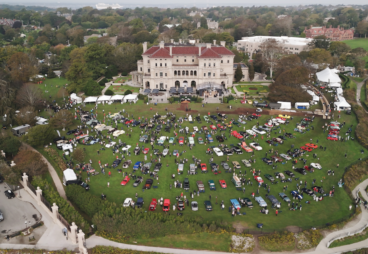 Aerial view of Audrain Newport Concours d'Elegance
