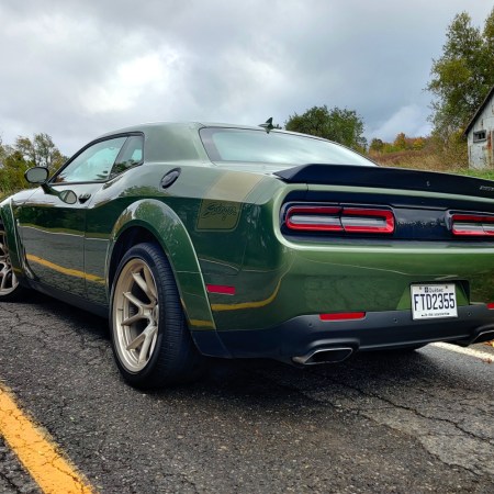 2023 Dodge Challenger Scat Pack Swinger sitting on a rural road. Here's our full review of the special-edition muscle car.