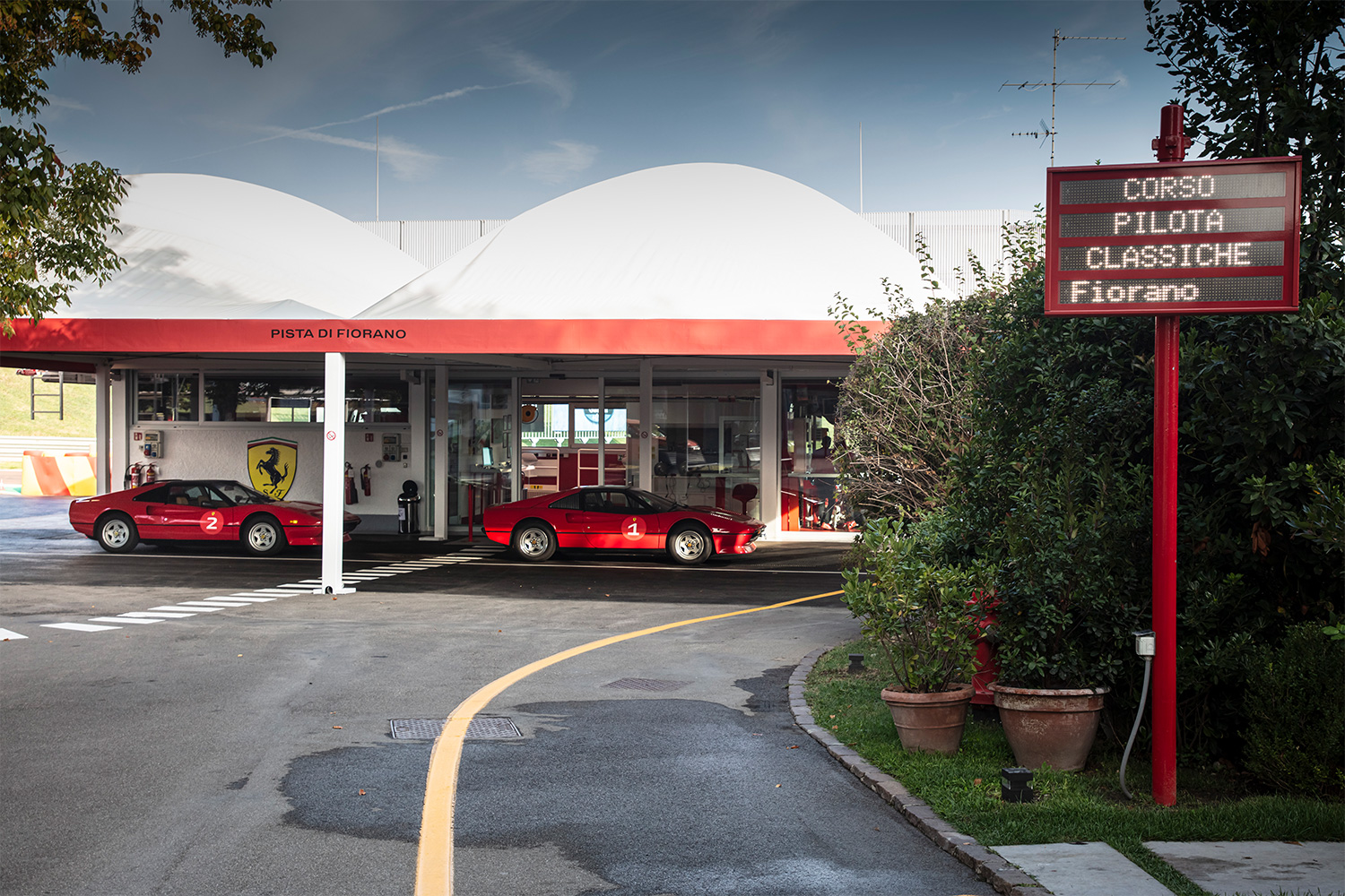 The entrance to the Fiorano Circuit, where the Ferrari Corso Pilota Classiche driving school is held