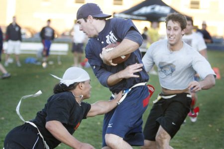 Players compete in a championship flag football game.
