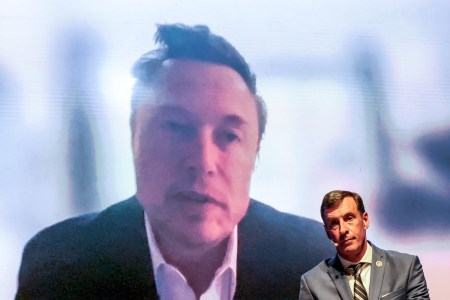 Giant projection of Elon Musk's face