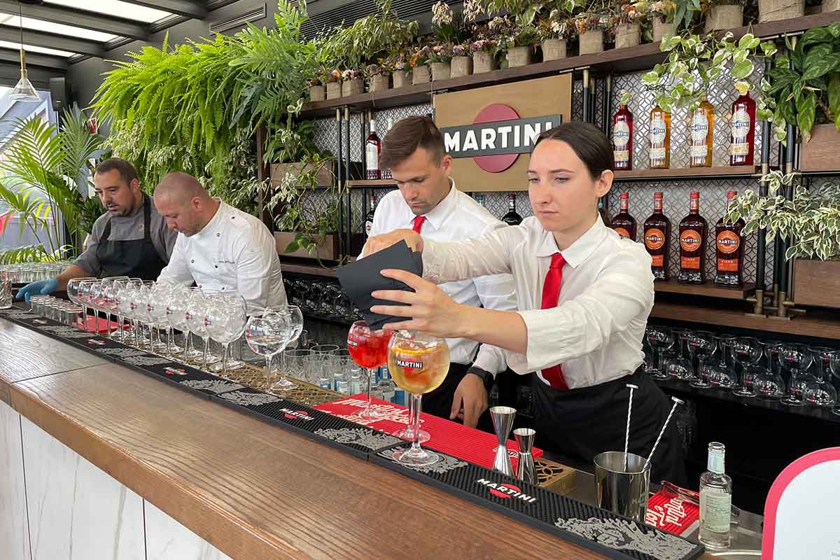 Drinks being made in an Italian bar with Martini & Rossi products