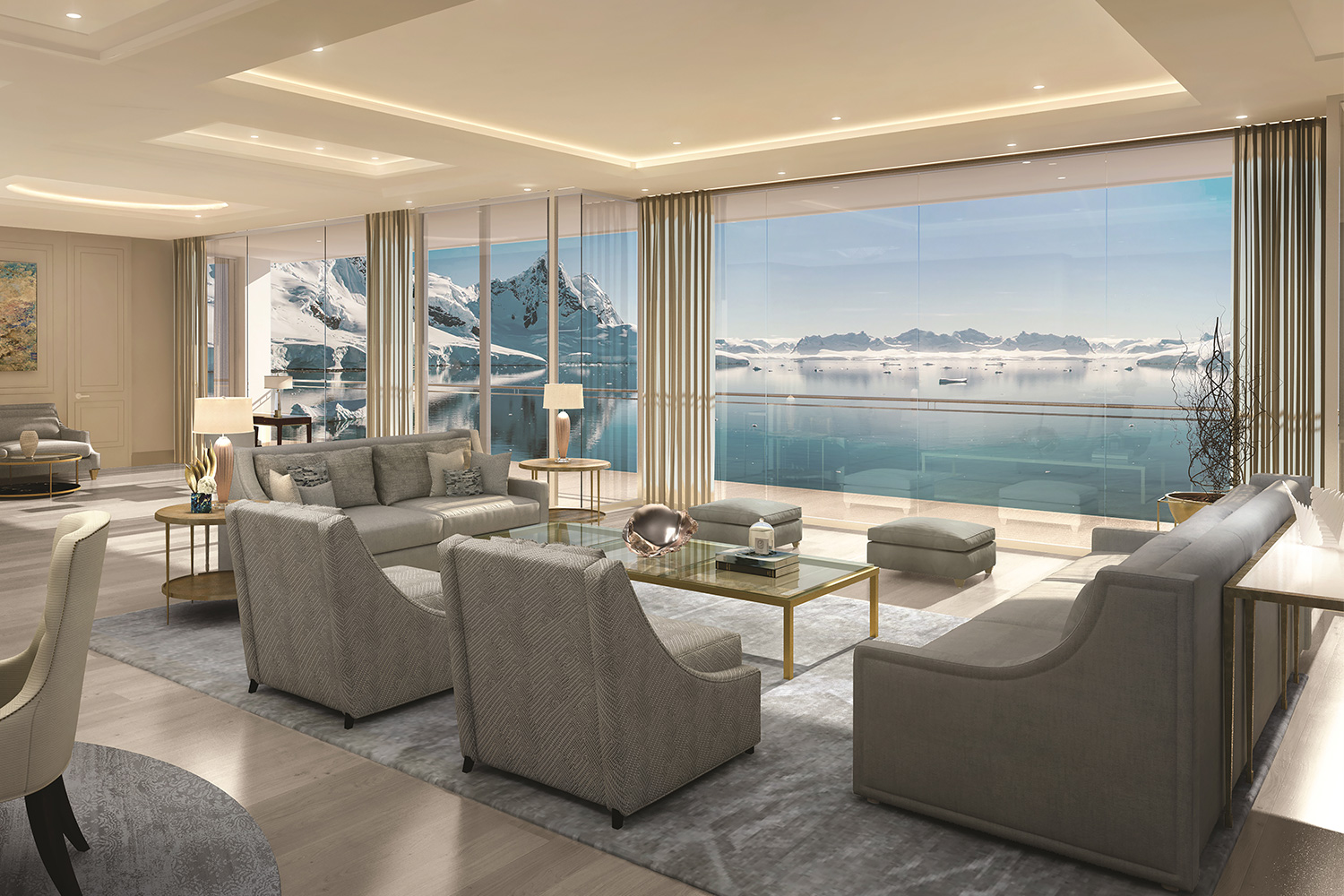 Mock-up of an apartment onboard the Njord, a residential superyacht