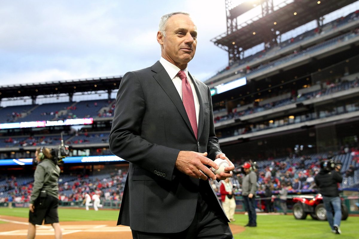 MLB commissioner Rob Manfred looks on before a game in Philadelphia.