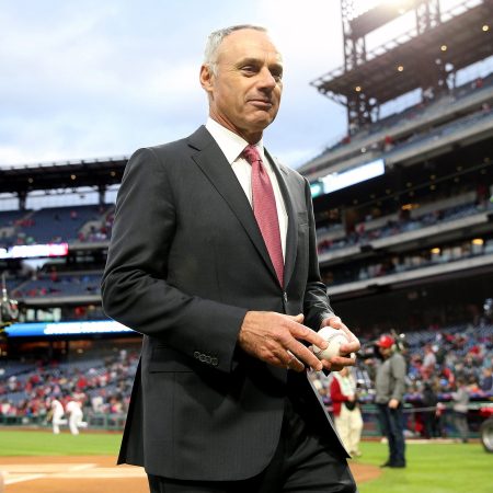 MLB commissioner Rob Manfred looks on before a game in Philadelphia.
