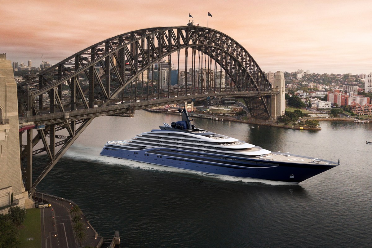 The Somnio residential ship in a rendering under the Sydney Harbour Bridge