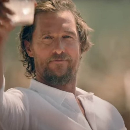 Matthew McConaughey drinking a margarita. The actor has a new tequila out called Pantalones.