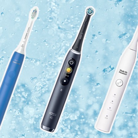 a collage of the best electric toothbrushes on a water background