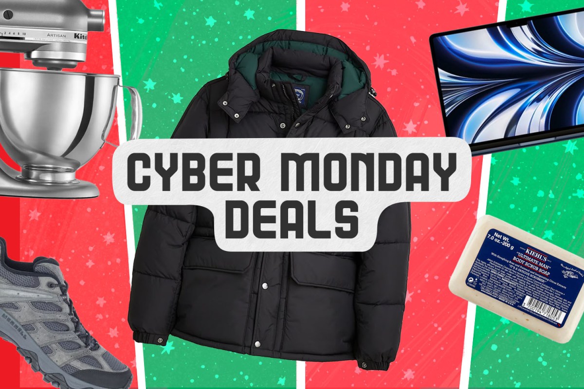A collage of on sale cyber monday sales on a red and green background