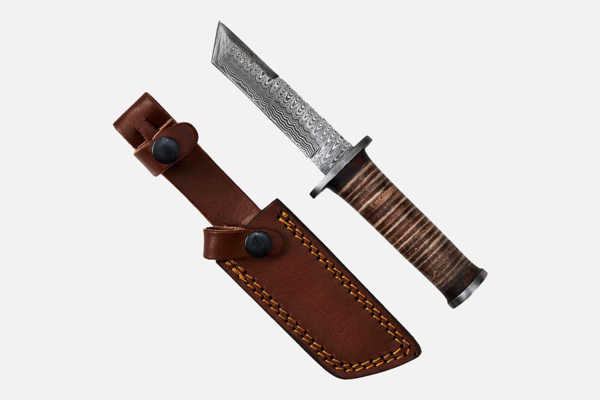 Titan International Damascus and Stacked Leather Tanto Knife