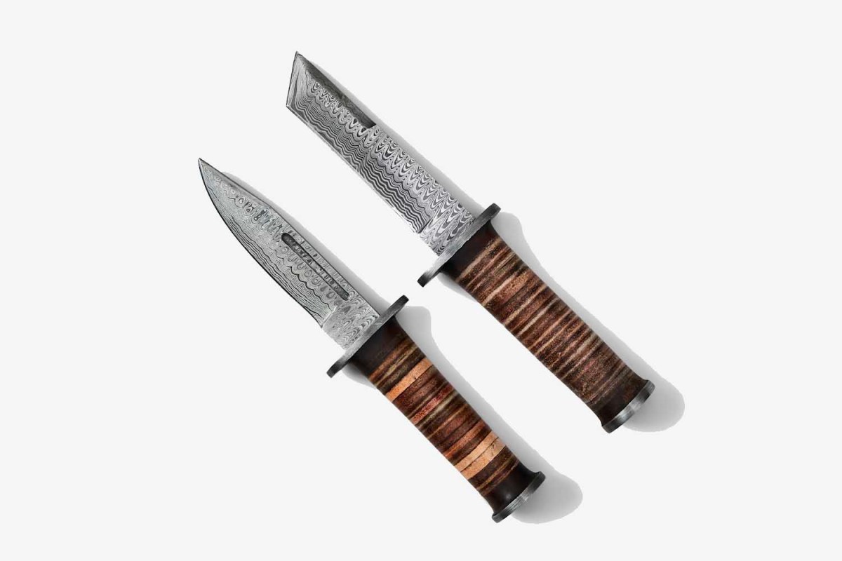 Titan International Damascus and Stacked Leather Knife Set