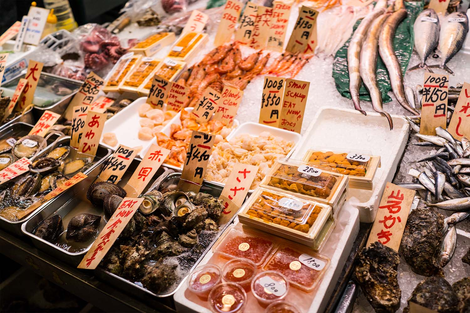 Seafood stall at Nishiki Market