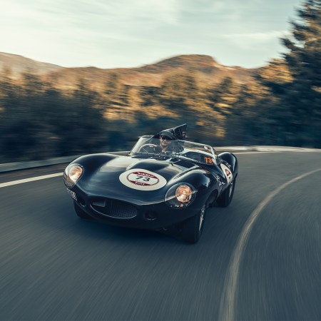 Journalist Basem Wasef driving a Jaguar D-type Continuation in the Modena Cento Ore classic car rally in Italy
