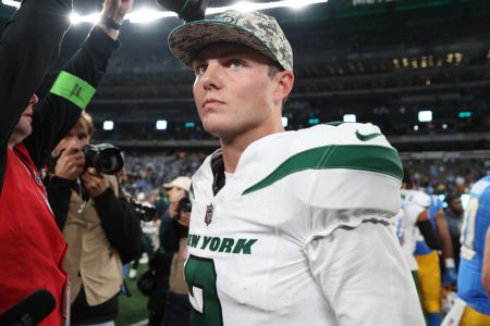 Zach Wilson of the Jets reacts after a loss.