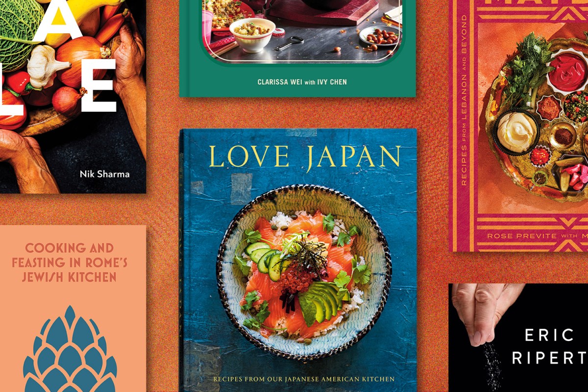 a collage of the best cookbooks from 2023 on an orange background