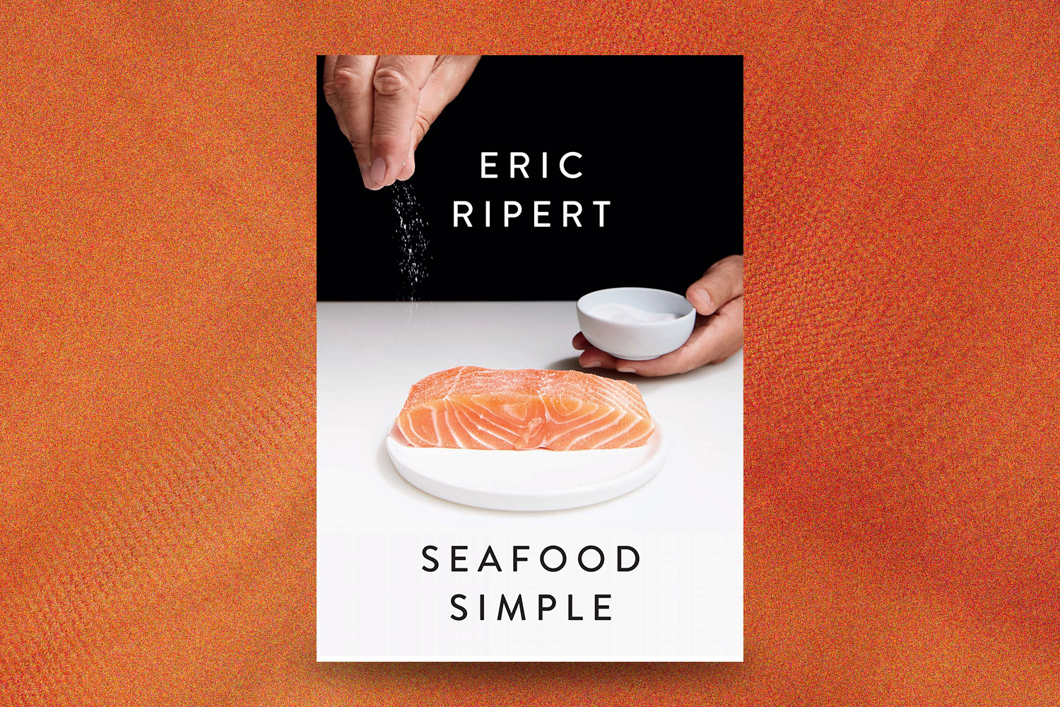 seafood simple cookbook on an orange background