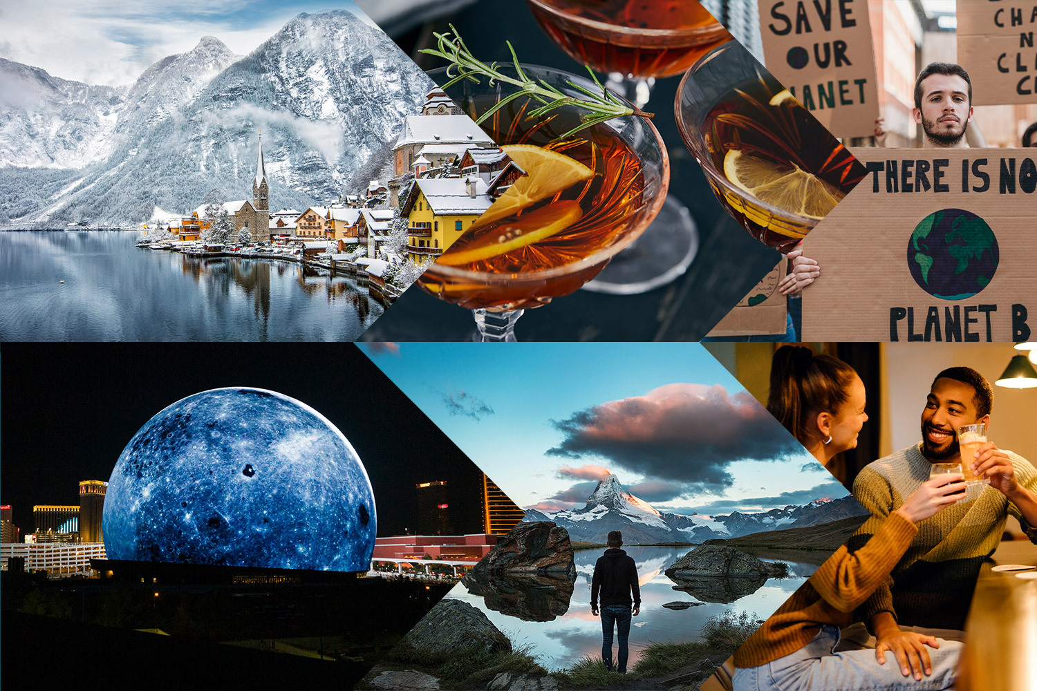 A collage of images related to the 20 trends that will define the lives of American men in 2024