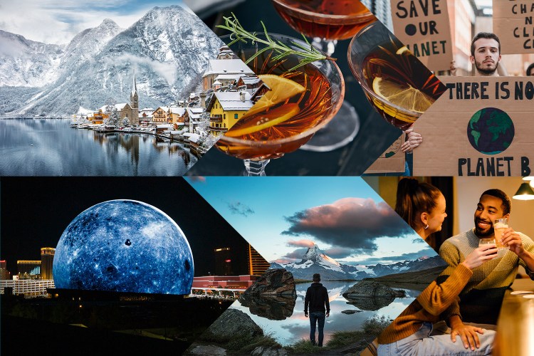 A collage of images related to the 20 trends that will define the lives of American men in 2024