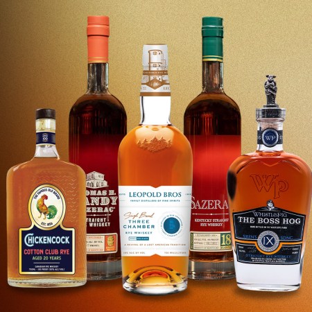 A collection of five rare, expensive rye whiskeys