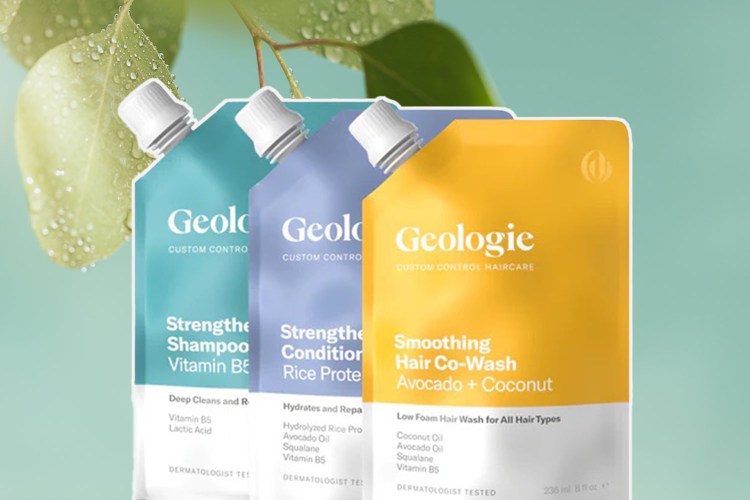 A trio of Geologie products on a green background