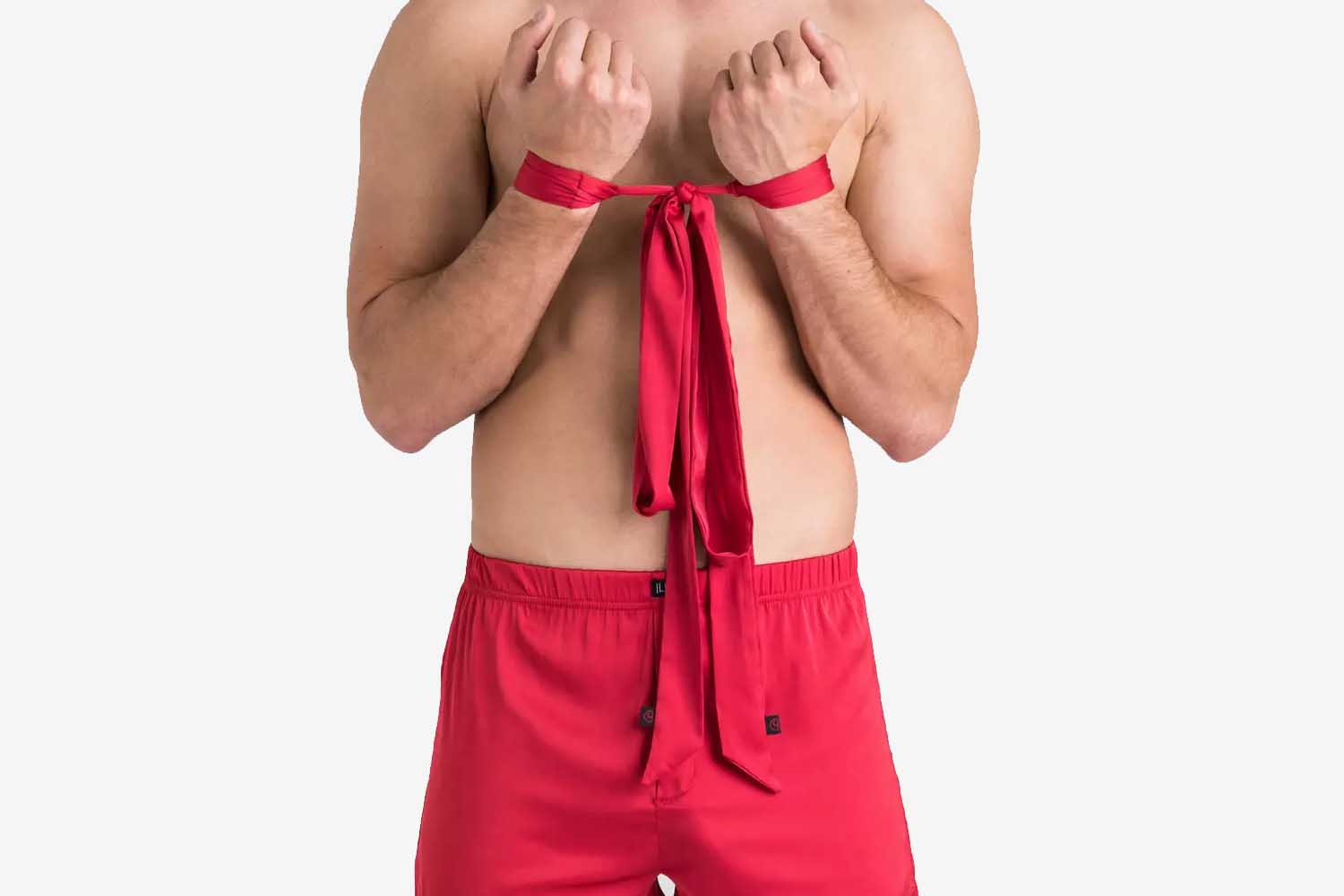 Lovehoney LHM Red Satin Boxer Shorts &amp; Restraints Gift Set