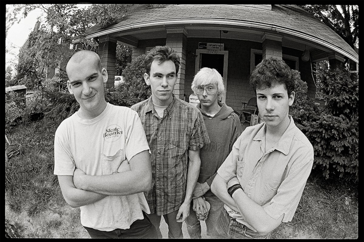 Band members from Minor Threat posing for photographer Glen E. Friedman