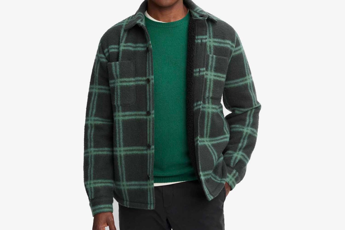 Vince Windowpane Sherpa-Lined Shirt Jacket