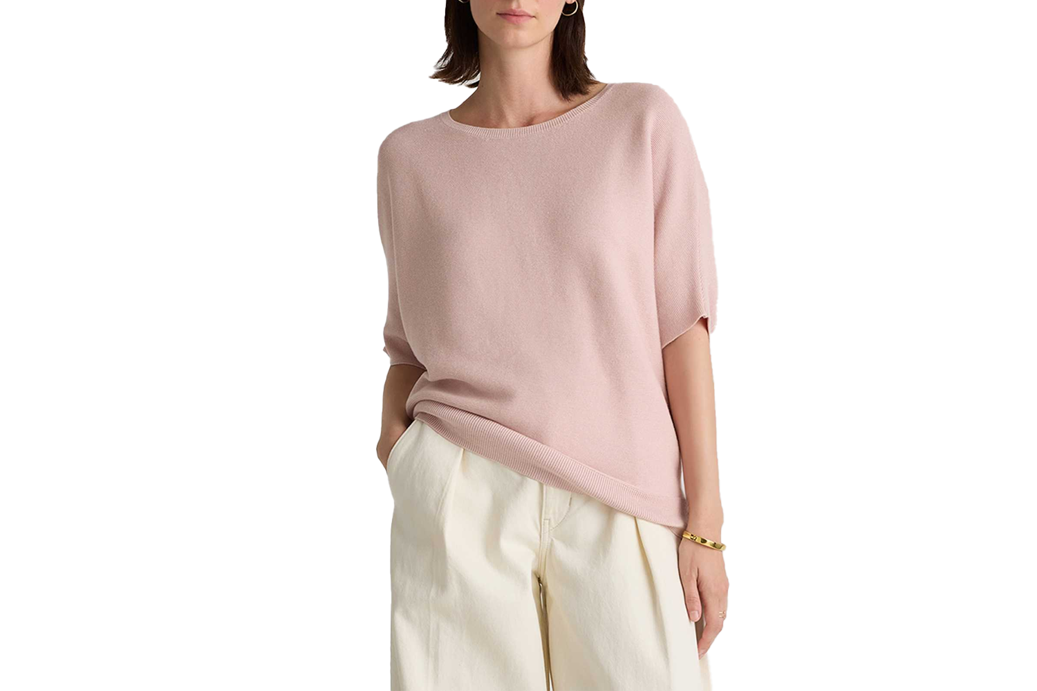 Quince Lightweight Cotton Cashmere Link-Stitch Dolman Sweater
