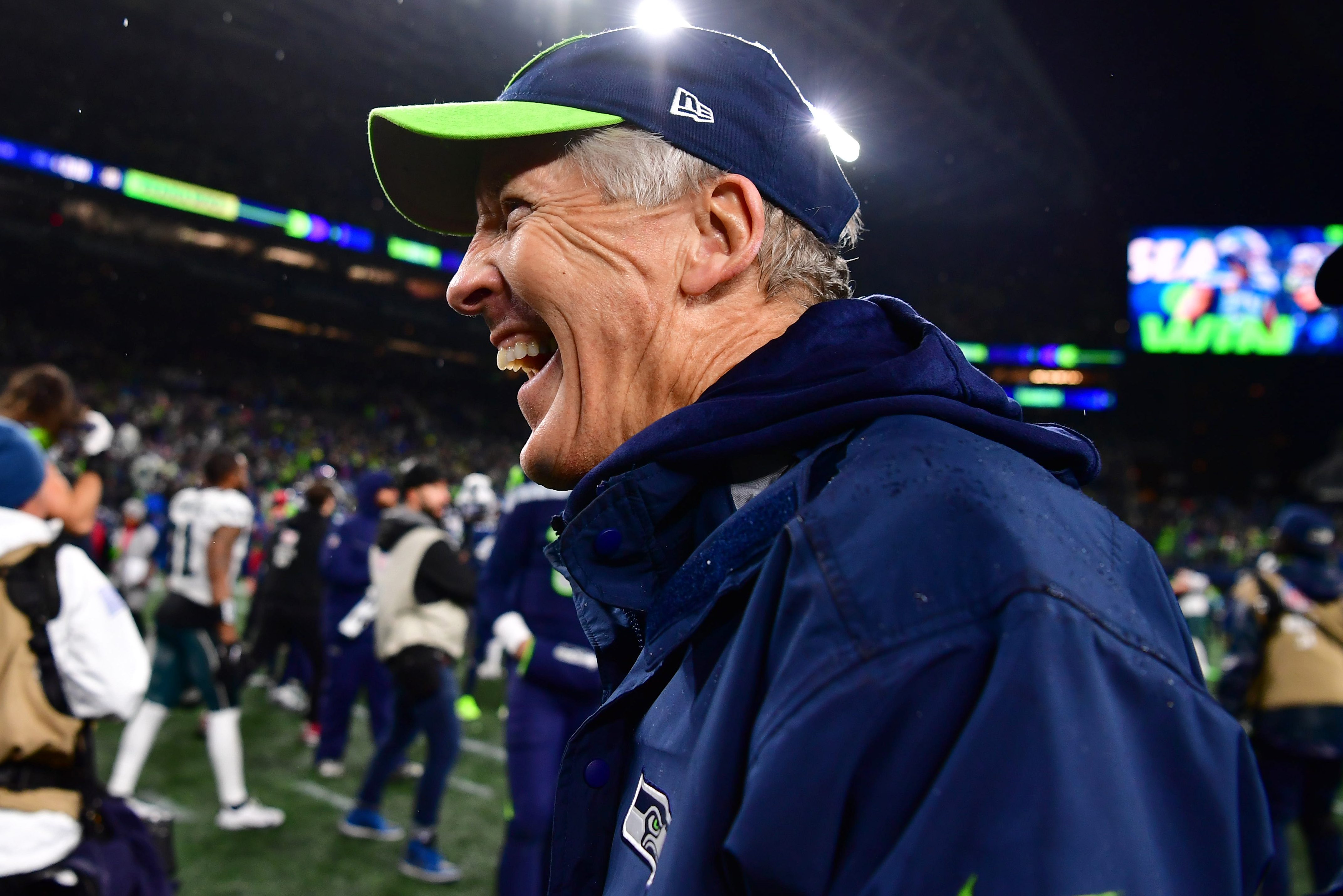 Seattle Seahawks head coach Pete Carroll, who has never lost to the Philadelphia Eagles with this team