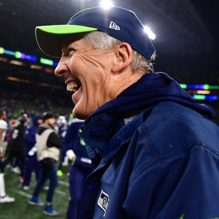 Seattle Seahawks head coach Pete Carroll, who has never lost to the Philadelphia Eagles with this team