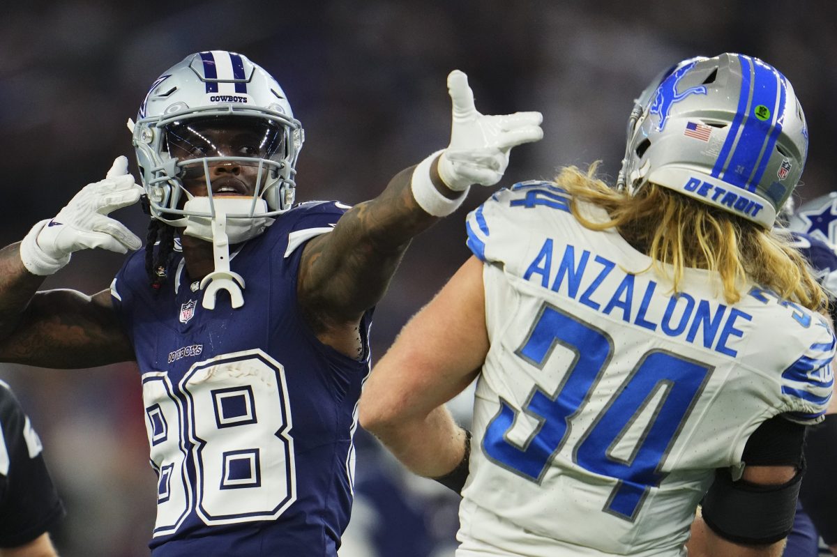 CeeDee Lamb of the Cowboys celebrates after a play against the Lions.