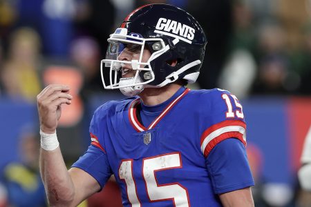 Tommy DeVito of the New York Giants reacts against the Packers.