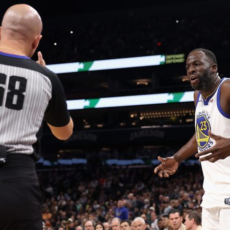 Draymond Green of the Warriors reacts after being ejected.