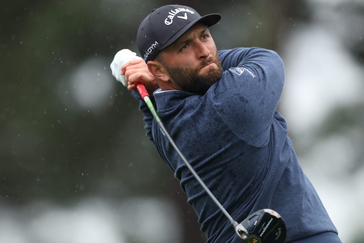 Jon Rahm of Spain plays at the 2023 Masters Tournament.