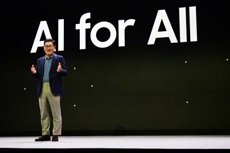 JH Han, CEO of Samsung Electronics speaks at the Samsung press conference on January 8, 2024 at the 2024 Consumer Electronics Show (CES) in Las Vegas, Nevada