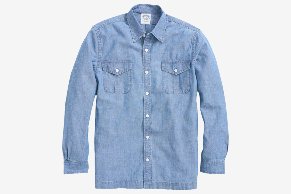 Brooks Brothers Relaxed Cotton Chambray Military Shirt