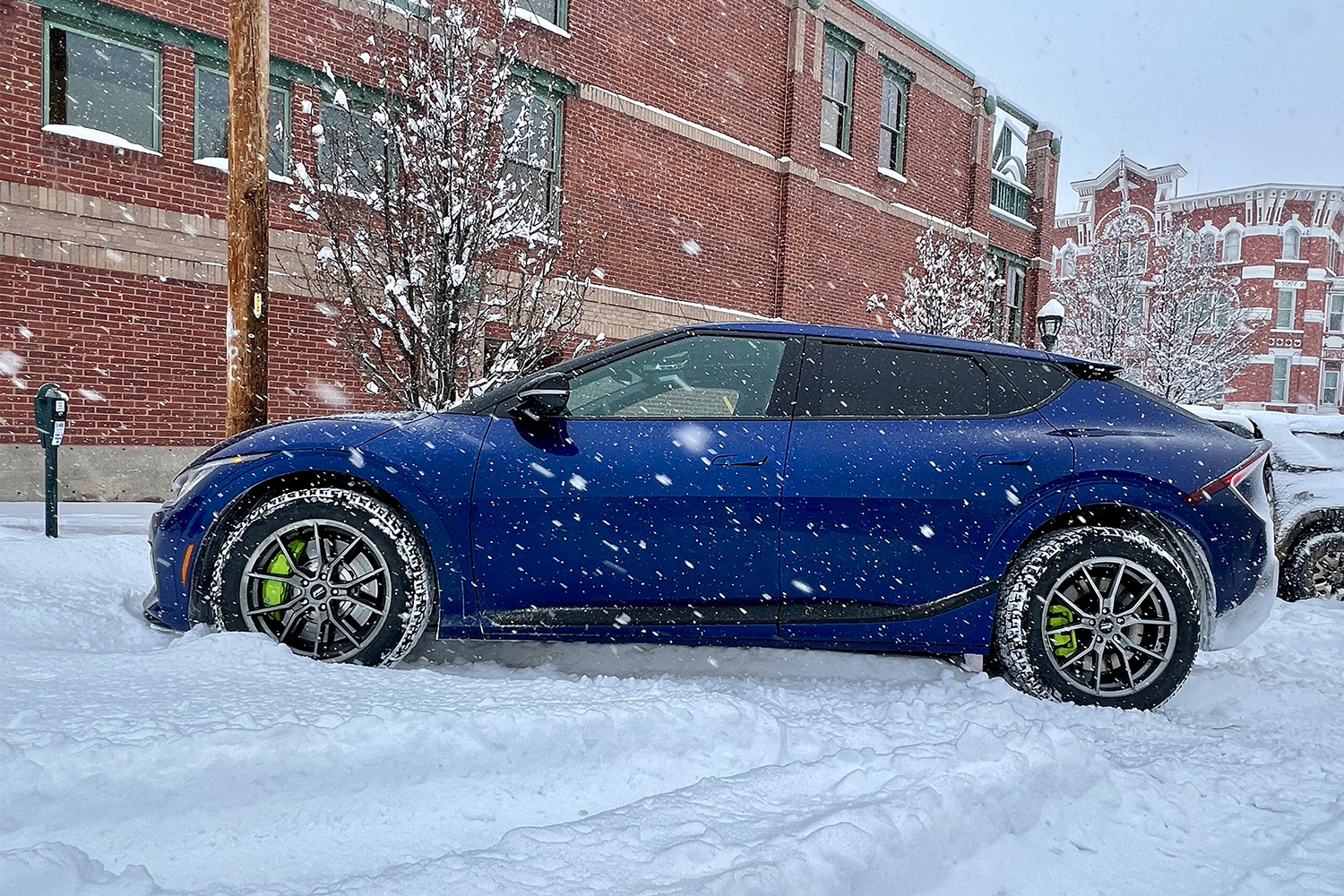 A Kia EV6 in the snow in Colorado