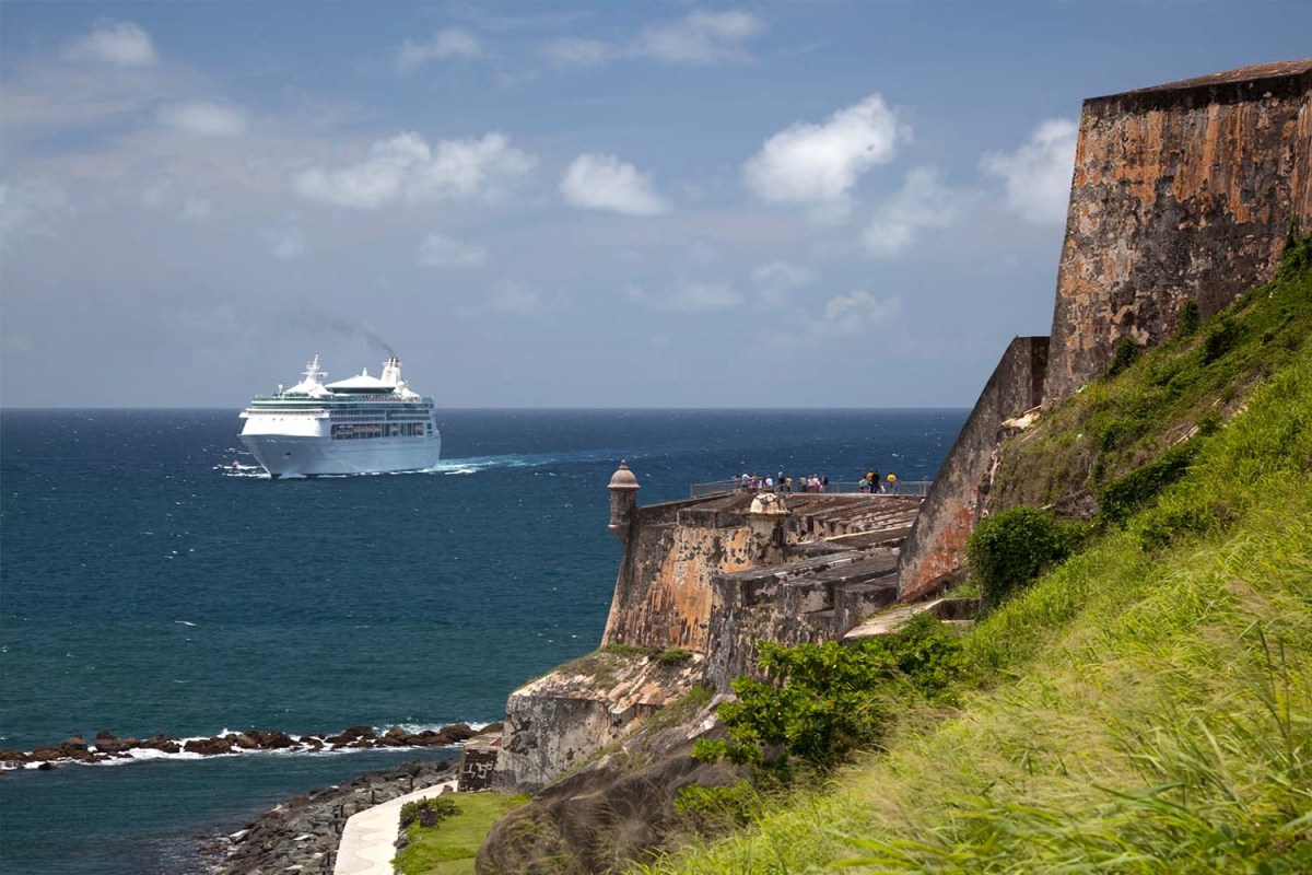A cruise ship entering San Juan Harbor