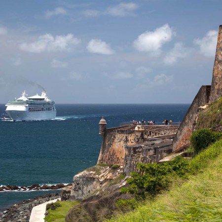 A cruise ship entering San Juan Harbor