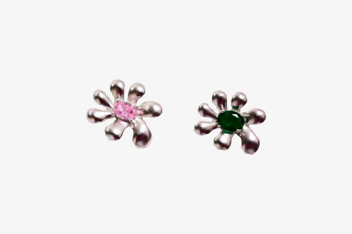 Collina Strada Light Rose-Emerald Squashed Blossom Earring