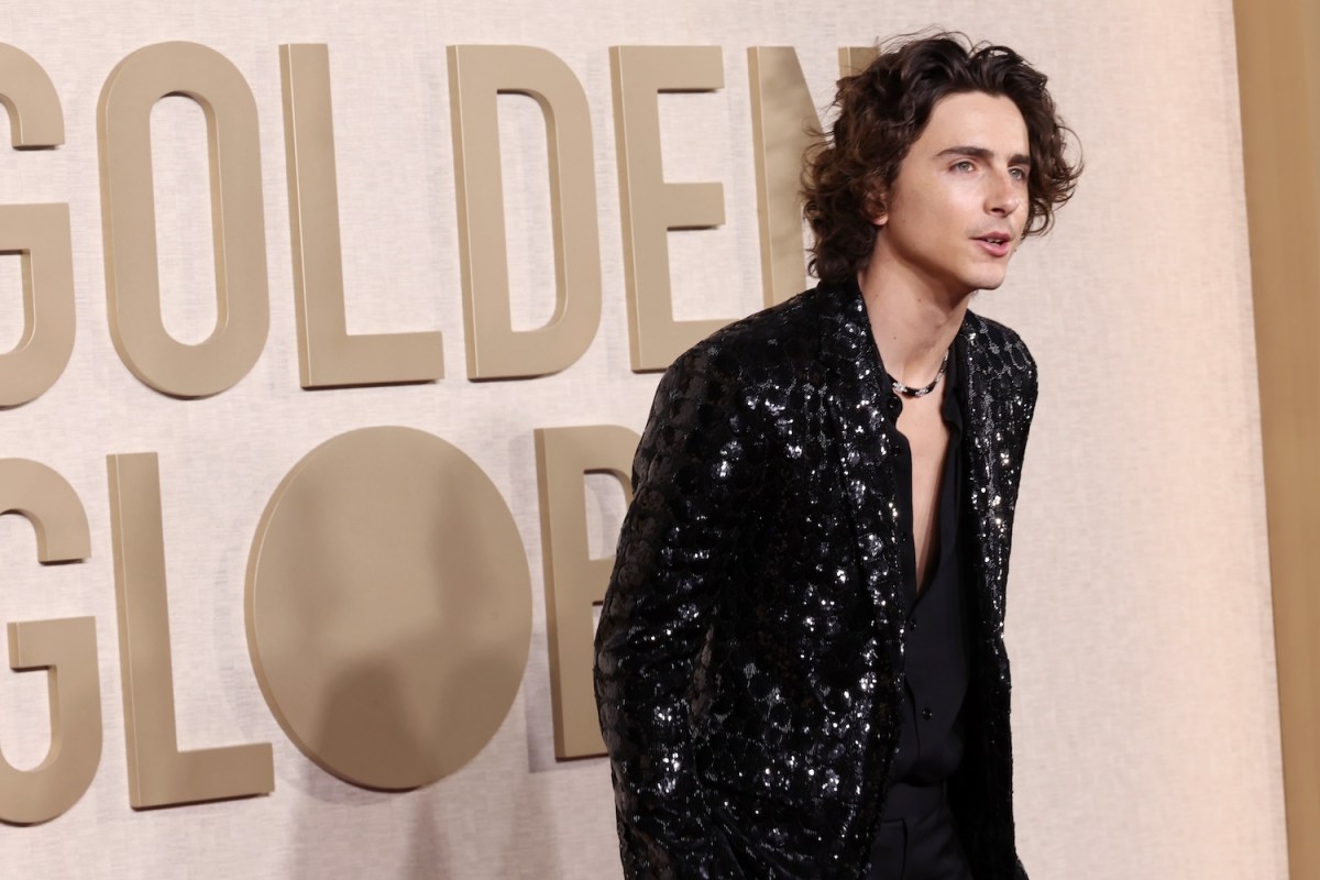 BEVERLY HILLS, CALIFORNIA - JANUARY 07: Timothée Chalamet attend the 81st Annual Golden Globe Awards at The Beverly Hilton on January 07, 2024 in Beverly Hills, California. (Photo by Amy Sussman/Getty Images)