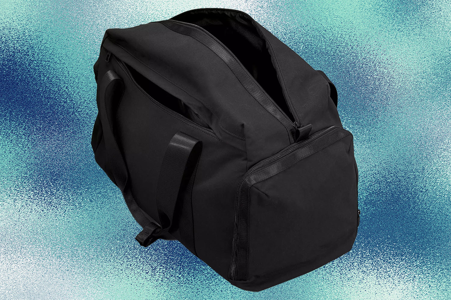 a black bag on a blue background