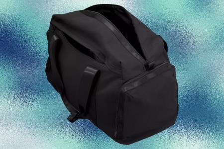 a black bag on a blue background